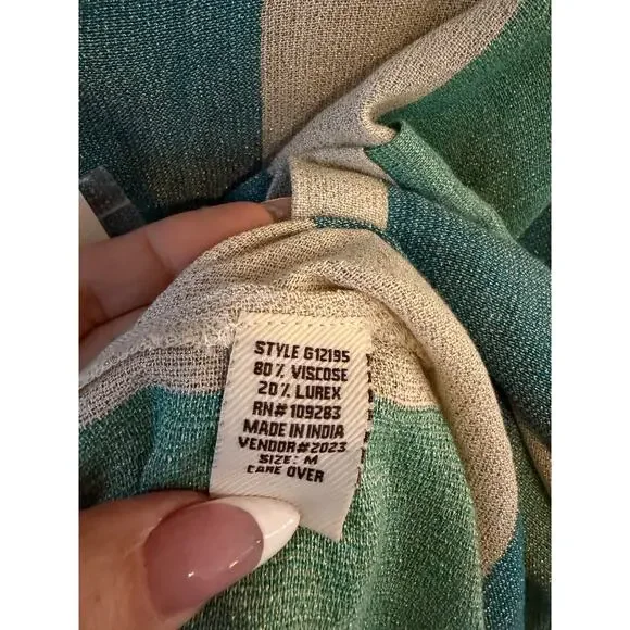 Vintage Havana Striped Button Down Top Green Cream Metallic Lurex Shirt (M) NWT - Picture 8 of 11